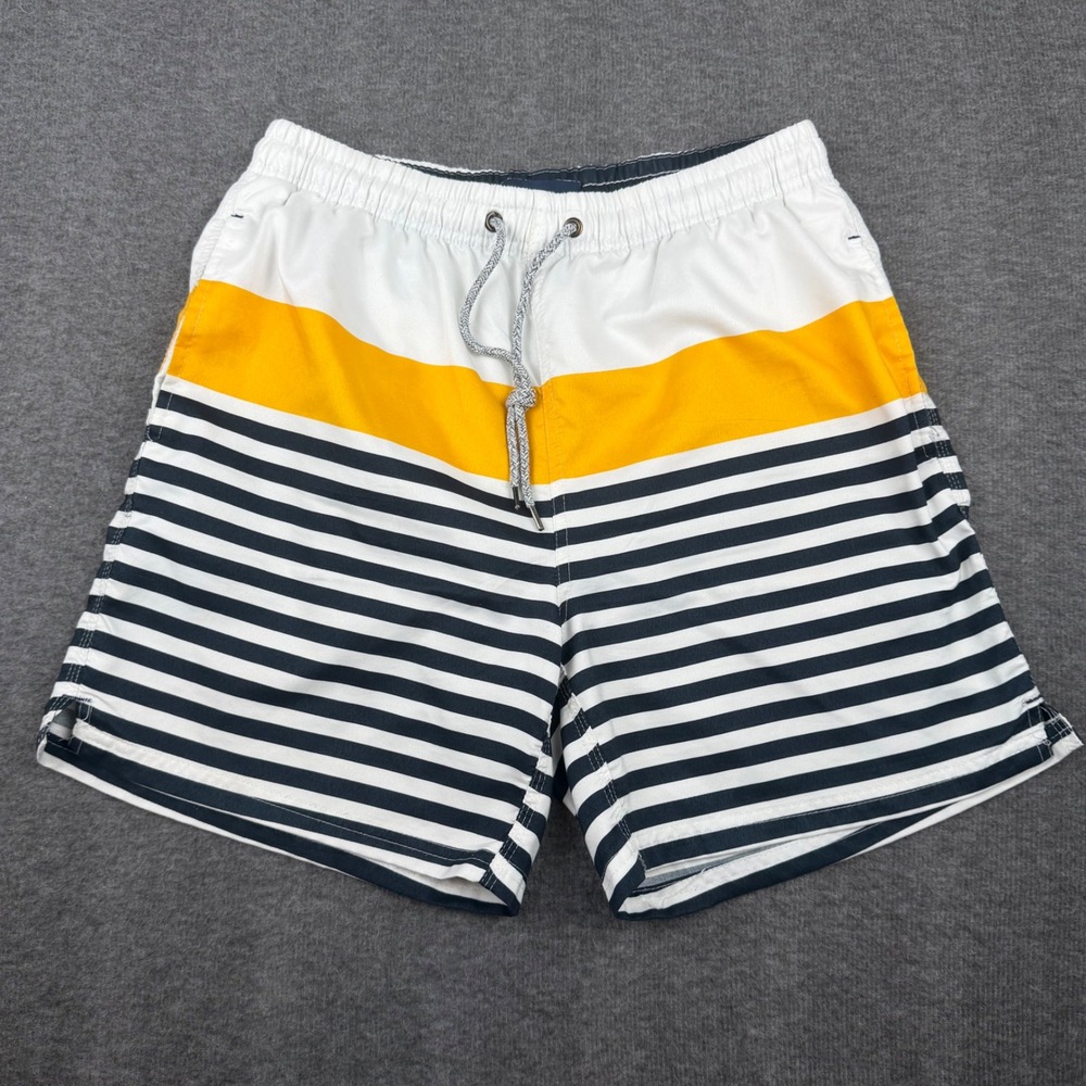 Original Penguin Swim Trunks Mens Medium White Yellow Navy Striped Colorblock